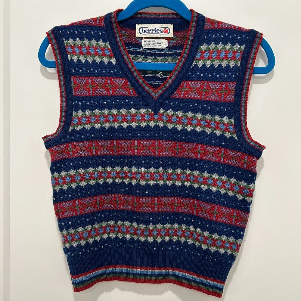 Vintage multicolored V-neck sweater vest (M)